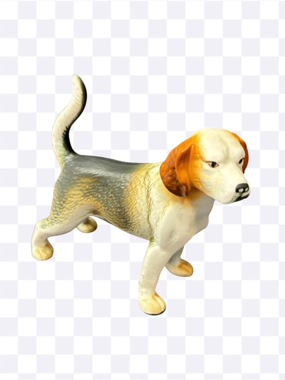Hand-Painted Ceramic Beagle Figurine in White, Brown and Gray - Unbranded
